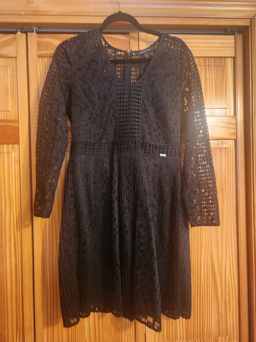 Armani Exchange Black Long Sleeve Pleated Dress